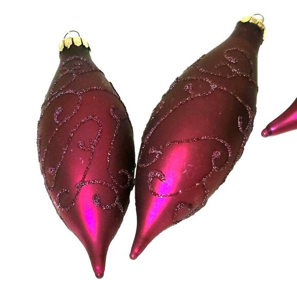 Rauch Teardrop Christmas Ornaments Lot of 4 Glass Glitter Burgundy Red - Picture 2 of 3